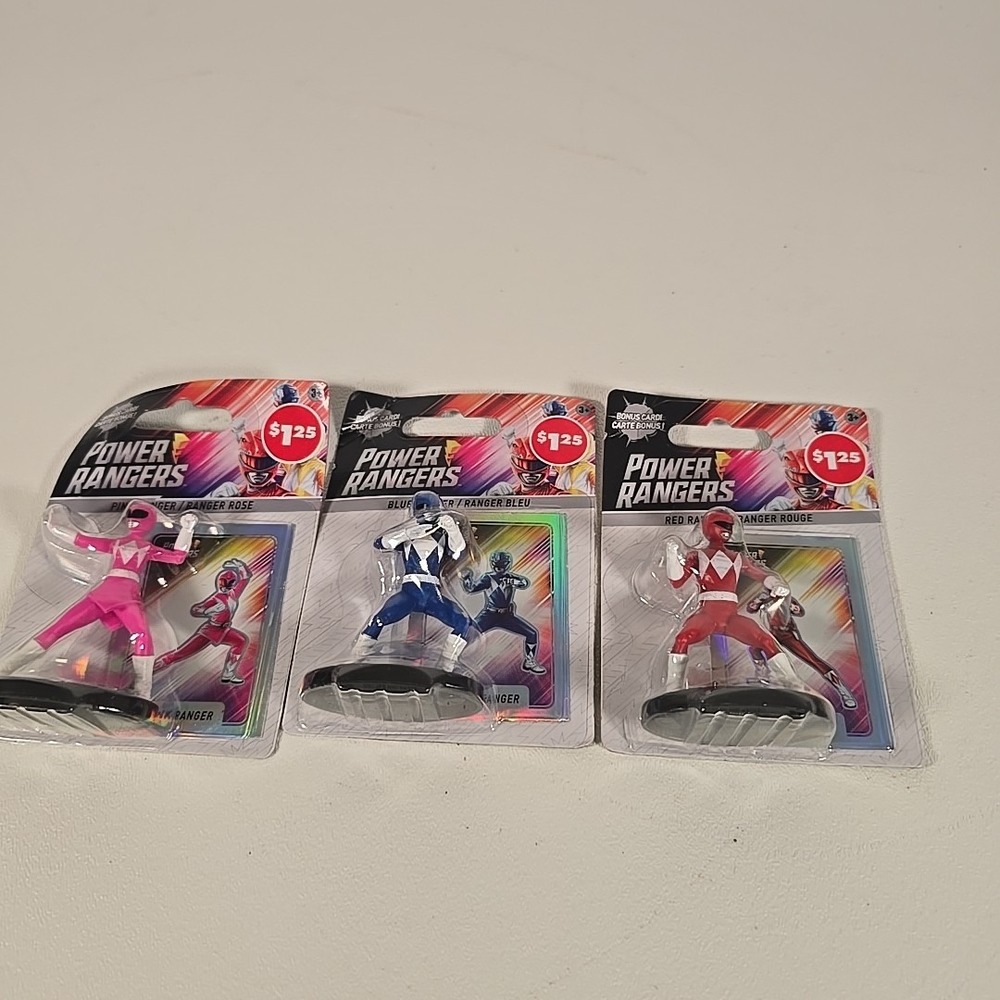 3 Power Rangers Mini Figures 2.5" w/Bonus Halo Card Hasbro Red, Blue & Pink Rang